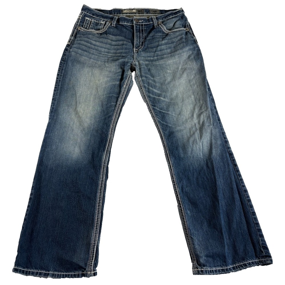 Buckle BKE Tyler Jeans Mens 36 Blue Denim Authentic Stretch Straight Leg Raw Hem